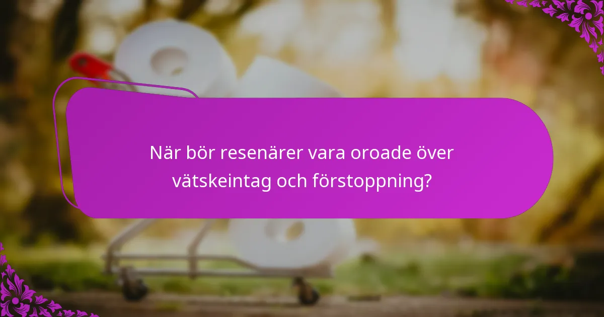 När bör resenärer vara oroade över vätskeintag och förstoppning?